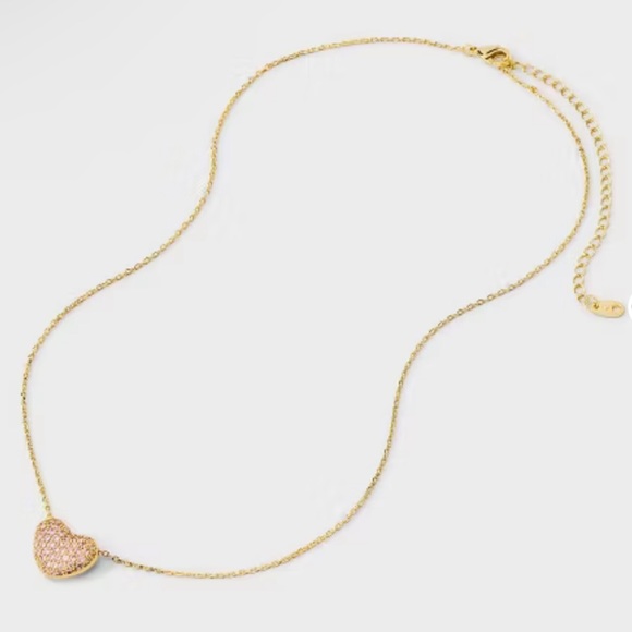 Heart Pendant Necklace - 14K Gold Dipped Cubic Zirconia - Gold & Pink- A New Day - Picture 12 of 16